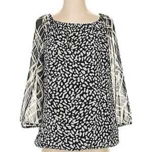 Animal Print Black and White  Blouse sheer sleeve Large